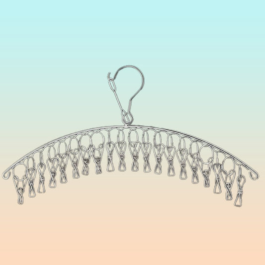 GANCHO ROPA INTERIOR MEDIAS METALICO ARCO 20 CLIPS DURABLE PLATEADO