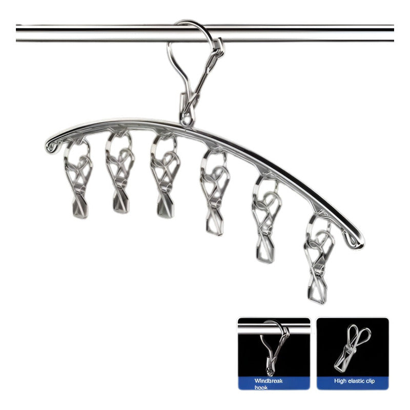 GANCHO PULPO ROPA INTERIOR MEDIAS METALICO ARCO 6 CLIPS PLATEADO