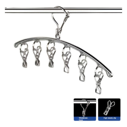 GANCHO PULPO ROPA INTERIOR MEDIAS METALICO ARCO 6 CLIPS PLATEADO