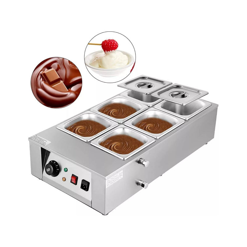 FONDUE MÁQUINA DERRETIR CHOCOLATE 6 PUESTOS COMERCIAL ACERO PLATEADO