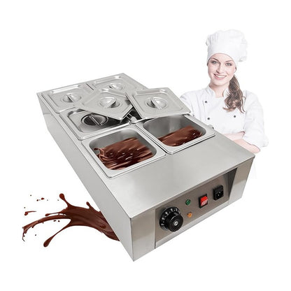 FONDUE MÁQUINA DERRETIR CHOCOLATE 6 PUESTOS COMERCIAL ACERO PLATEADO