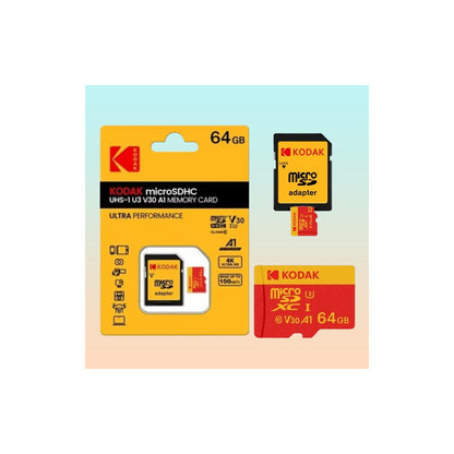 TARJETA MICRO SD 64GB KODAK A1 V30 XC C10 I3 4K ADAPTADOR SD