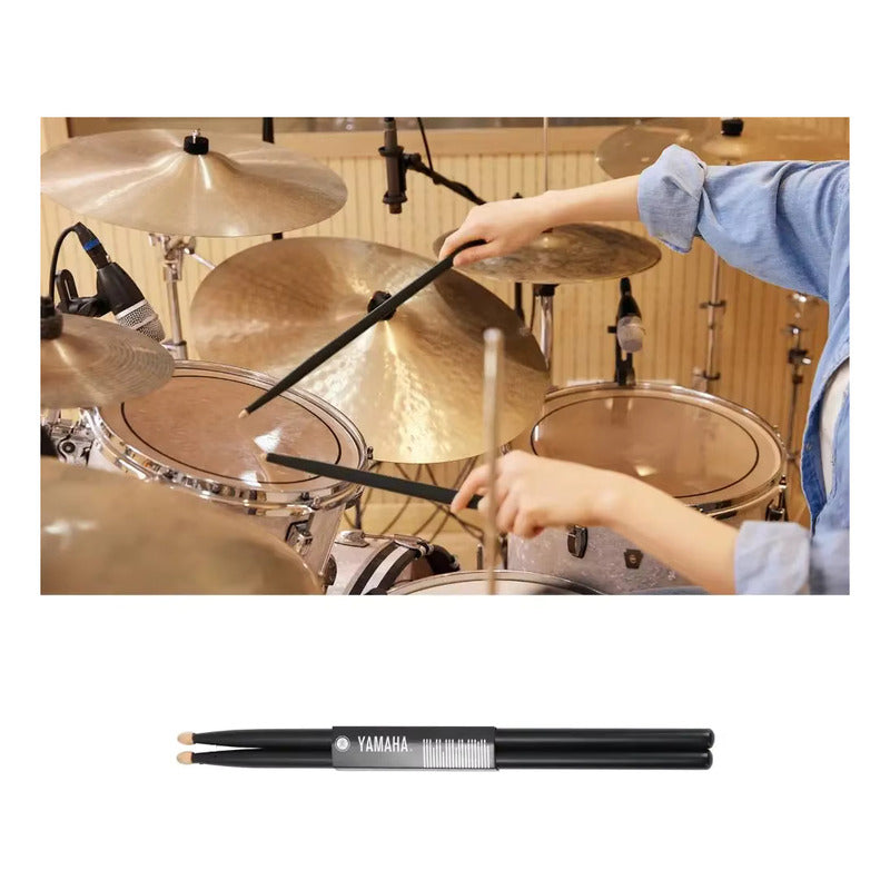BAQUETAS 5A YAMAHA NEGRAS PUNTA MADERA BATERÍA PERCUSIÓN NEGRO 5A
