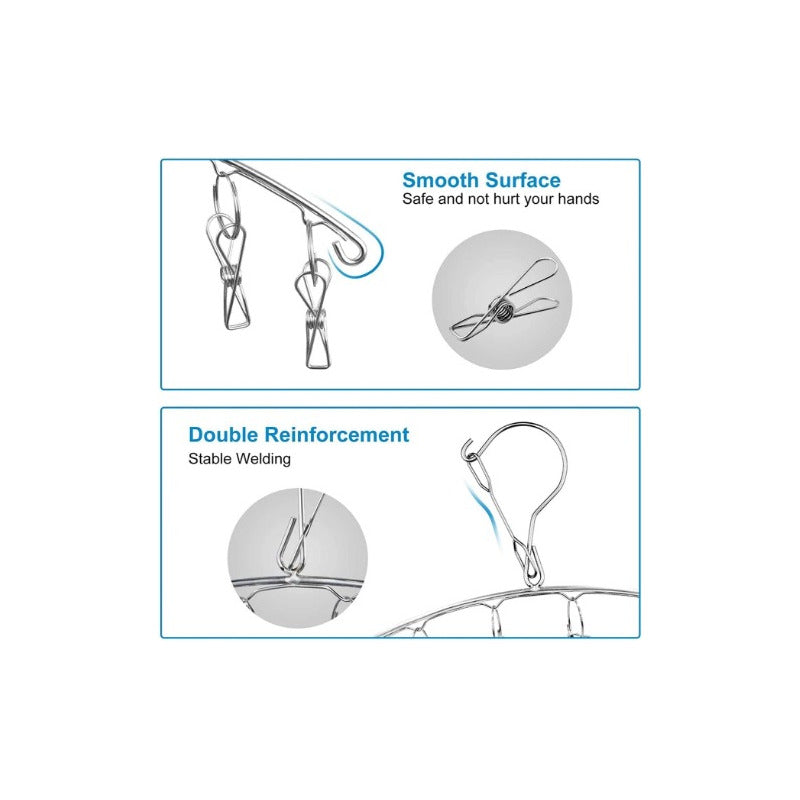 GANCHO ROPA INTERIOR MEDIAS METALICO ARCO 20 CLIPS DURABLE PLATEADO