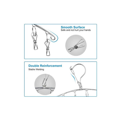 GANCHO ROPA INTERIOR MEDIAS METALICO ARCO 20 CLIPS DURABLE PLATEADO