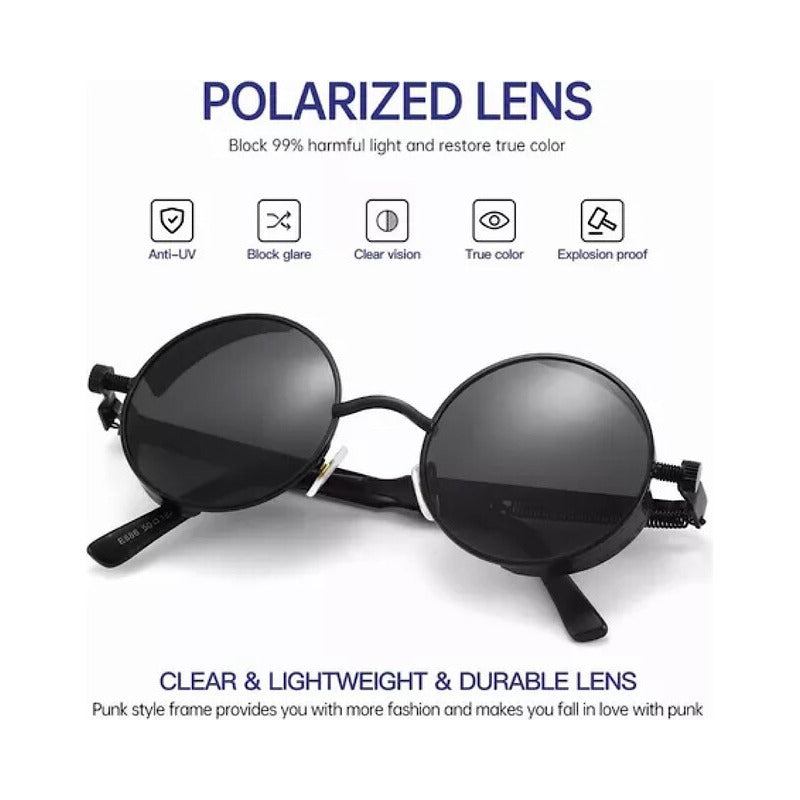 GAFAS SOL POLICARBONATO UV REDONDAS STEAMPUNK FASHION NEGRO REDONDO NEGRO