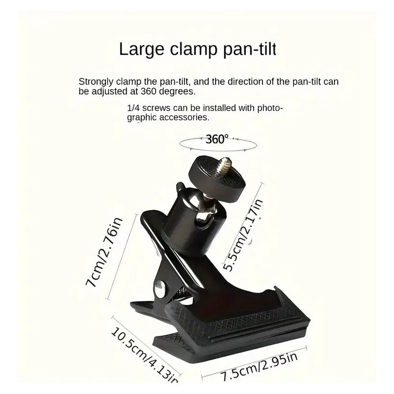 SOPORTE CLAMP CÁMARA ILUMINACIÓN FOTOGRAFÍA TORNILLO 3/4 360 NEGRO