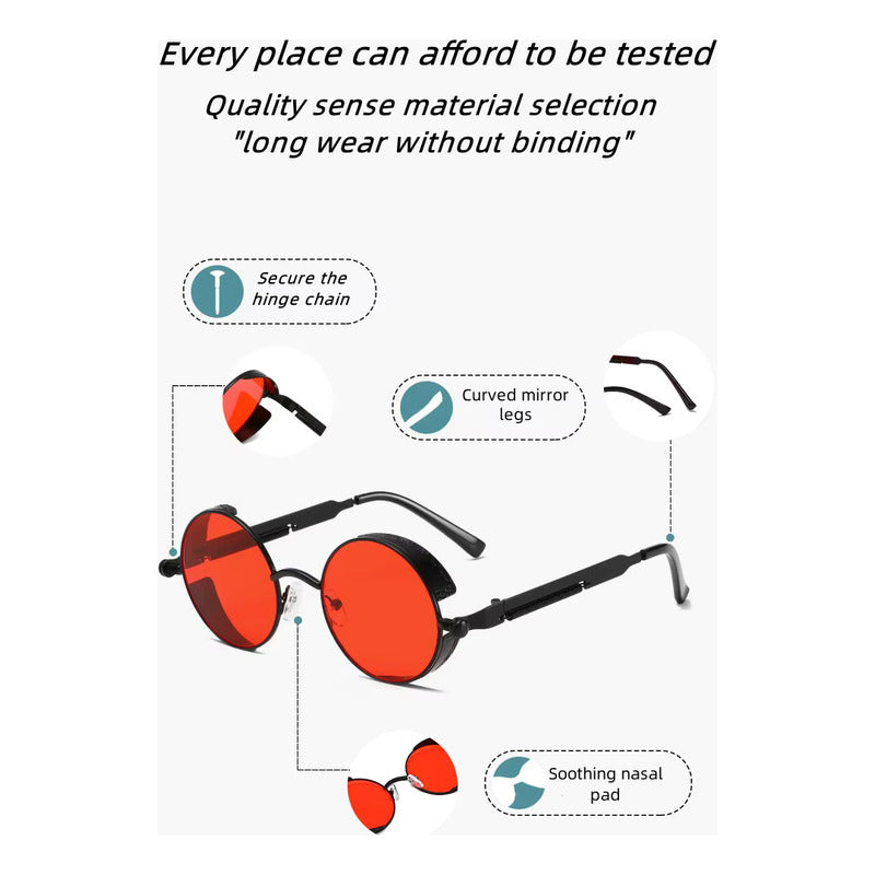 GAFAS SOL POLICARBONATO UV REDONDAS STEAMPUNK FASHION ROJO REDONDO ROJO NEGRO NEGRO