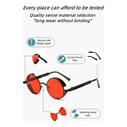 GAFAS SOL POLICARBONATO UV REDONDAS STEAMPUNK FASHION ROJO REDONDO ROJO NEGRO NEGRO
