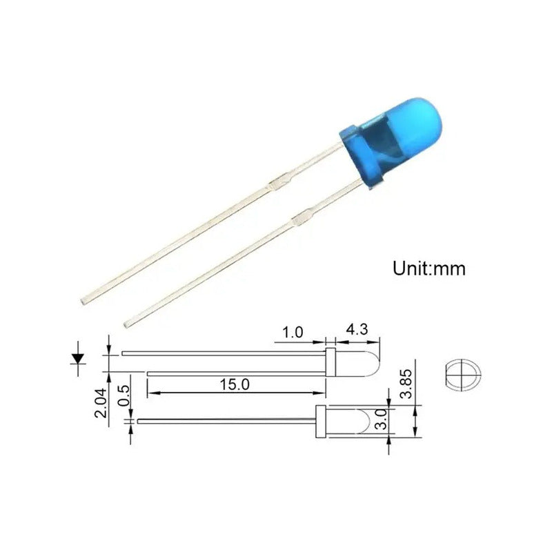 10X LUZ LED DIODO 3MM AZUL 20MA 3-3.2V 6000-7000MCD 3.0-3.2 AZUL