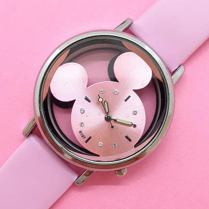 RELOJ NIÑA MUJER ROSA DISEÑO MINNIE REGALO ROSA PLATEADO ROSA