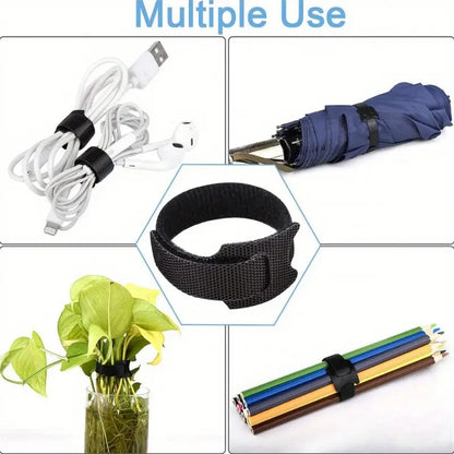 5X ORGANIZADOR CABLES ATACABLES VELCRO ORIFICIO FIJACIÓN NEGRO