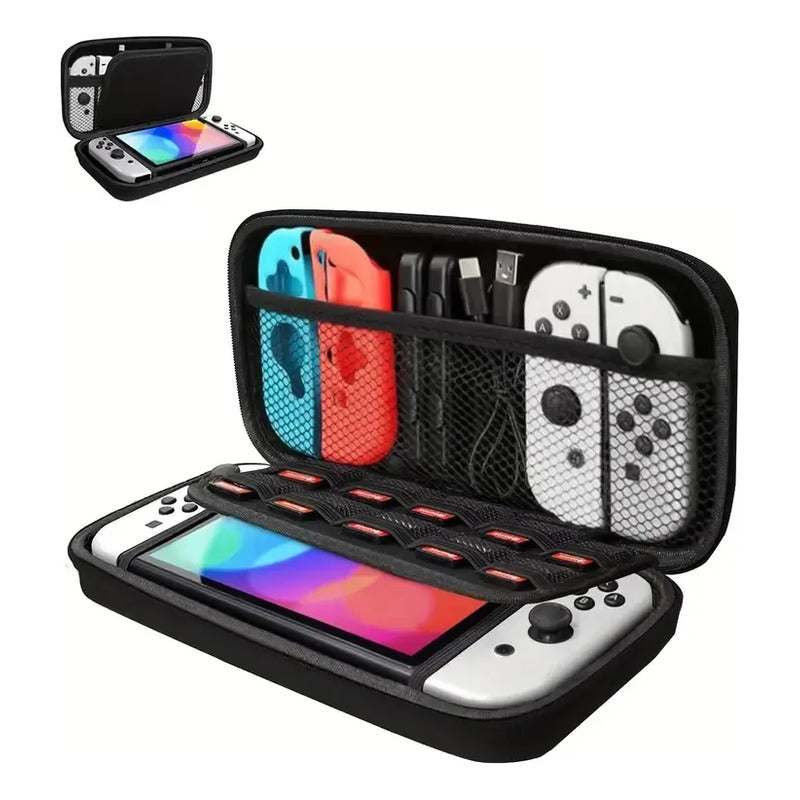 ESTUCHE RIGIDO NINTENDO SWITCH 26X13X4 CMS 10 BOLSILLOS SD NEGRO