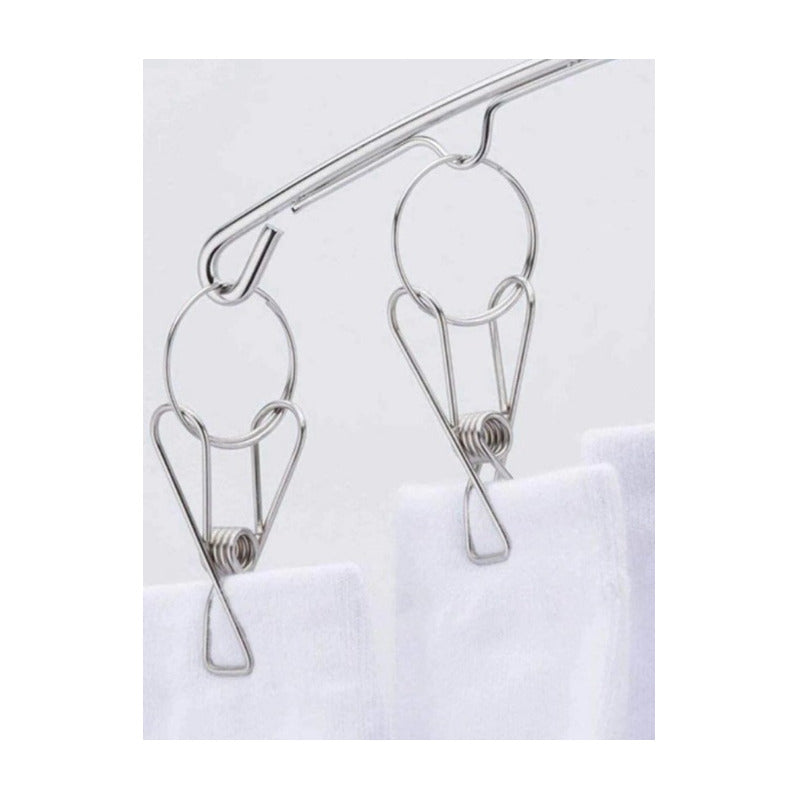 GANCHO ROPA INTERIOR MEDIAS METALICO ARCO 20 CLIPS DURABLE PLATEADO