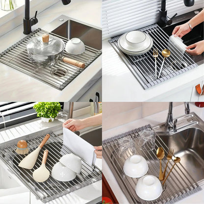 ESCURRIDOR PLATOS PLEGABLE ACERO INOXIDABLE UTENSILIOS COCIN PLATEADO