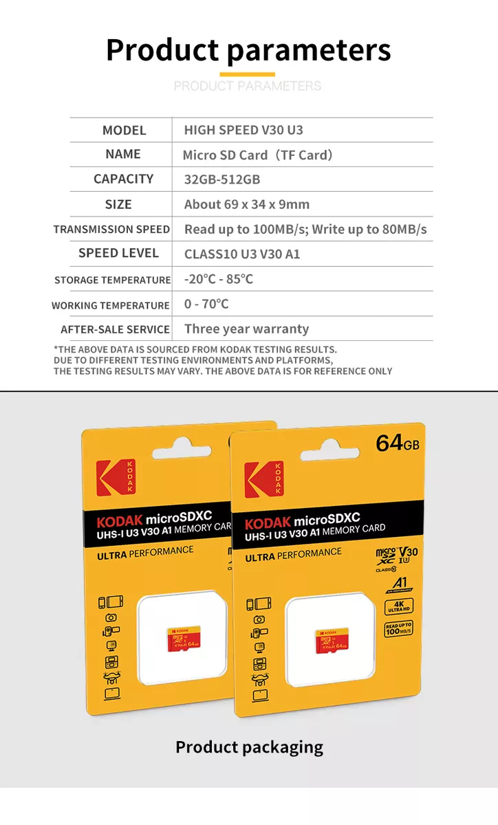 TARJETA MICRO SD 64GB KODAK XC I3 4K C10 V30 A1 ROJA