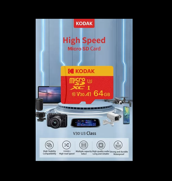 TARJETA MICRO SD 64GB KODAK XC I3 4K C10 V30 A1 ROJA