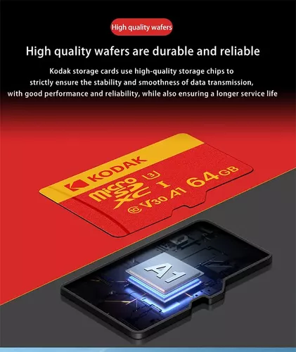 TARJETA MICRO SD 64GB KODAK XC I3 4K C10 V30 A1 ROJA