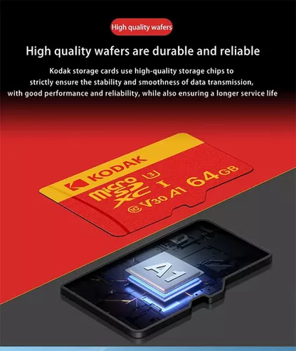 TARJETA MICRO SD 64GB KODAK XC I3 4K C10 V30 A1 ROJA