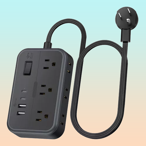 MULTITOMA 6 SALIDAS 2 USB 2 TIPO C NEGRO SWITCH ENCENDIDO NEGRO 110V