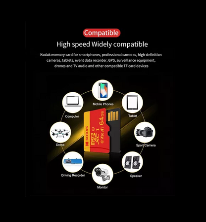 TARJETA MICRO SD 64GB KODAK XC I3 4K C10 V30 A1 ROJA