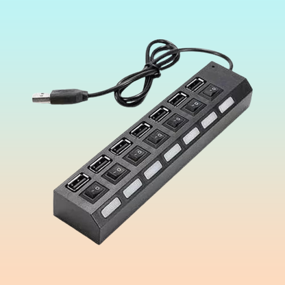 HUB USB 2.0 7 PUERTOS LED INTERRUPTOR INDIVIDUAL NEGRO