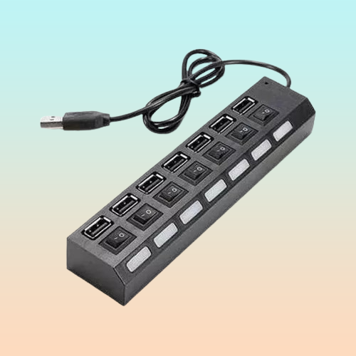 HUB USB 2.0 7 PUERTOS LED INTERRUPTOR INDIVIDUAL NEGRO