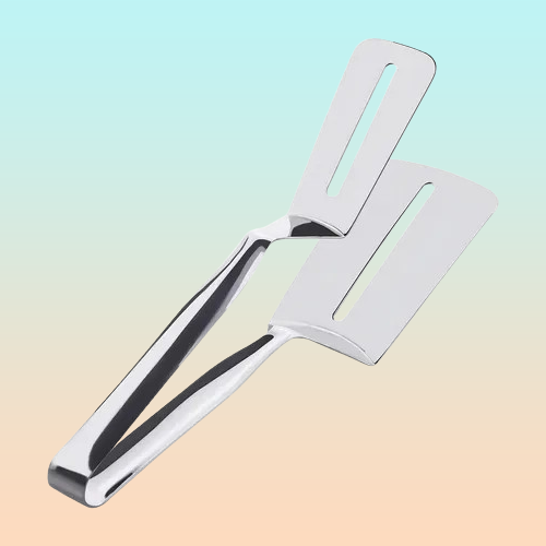 ESPÁTULA DOBLE PINZA COCINA CARNE BISTEC ACERO INOXIDABLE PLATEADO | DOUBLE SPATULA TONG KITCHEN MEAT STEAK STAINLESS STEEL SILVER
