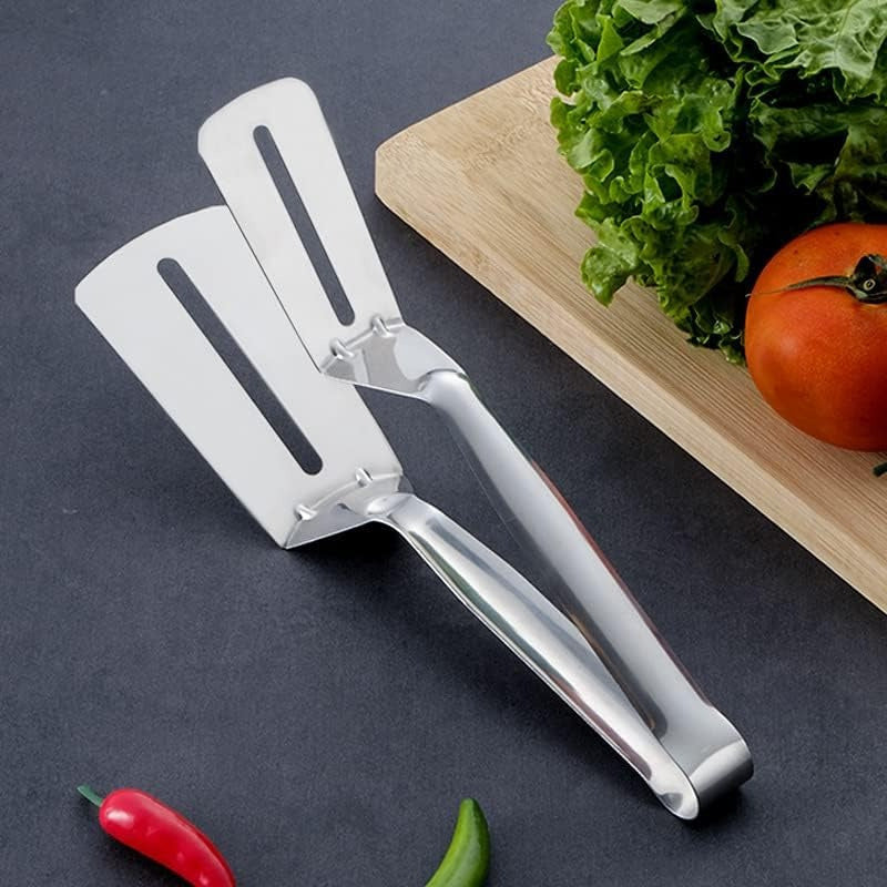 ESPÁTULA DOBLE PINZA COCINA CARNE BISTEC ACERO INOXIDABLE PLATEADO | DOUBLE SPATULA TONG KITCHEN MEAT STEAK STAINLESS STEEL SILVER
