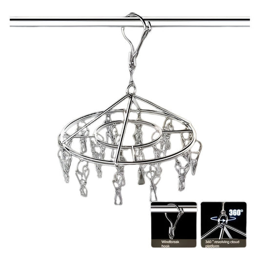 GANCHO ROPA INTERIOR MEDIAS METALICO REDONDO 20 CLIPS FUERTE PLATEADO | ROUND METALLIC UNDERWEAR SOCKS HANGER 20 STRONG CLIPS SILVER
