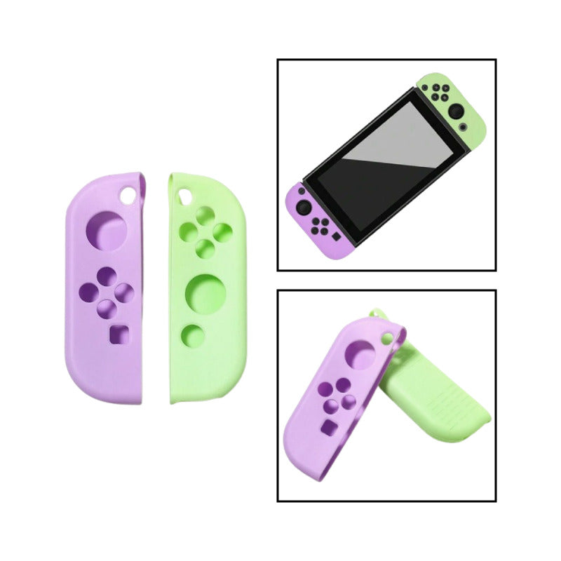 JUEGO PROTECTOR SILICONA CONTROL PARA NINTENDO SWITCH OLED VERDE / LILA | SILICONE CONTROLLER PROTECTOR SET FOR NINTENDO SWITCH OLED GREEN / PURPLE
