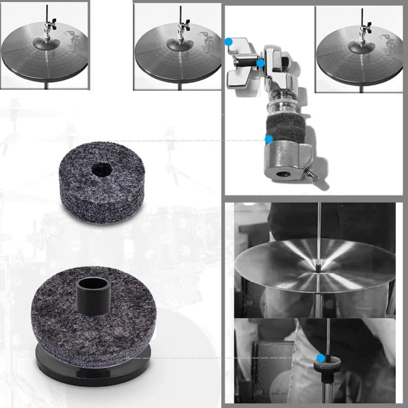 KIT 6 FIELTRO FELPA AJUSTE BASE PLATILLOS BATERIA SET CYMBAL PLATEADO | KIT 6 FELT PLUSH ADJUSTMENT DRUM CYMBAL STAND SET SILVER
