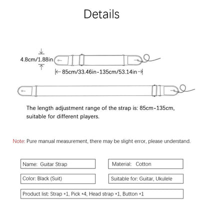 KIT SET CORREA GUITARRA 4 PUAS PICKS NEGRO NEGRO KIT 7 UNIDADES | GUITAR STRAP KIT SET 4 PICKS BLACK BLACK KIT 7 PIECES
