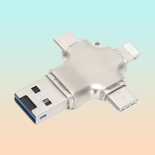LECTOR TARJETAS MICRO SD 4 EN 1 USB OTG TIPO C LIGHTNING PLATEADO | 4-IN-1 MICRO SD CARD READER USB OTG TYPE C LIGHTNING SILVER
