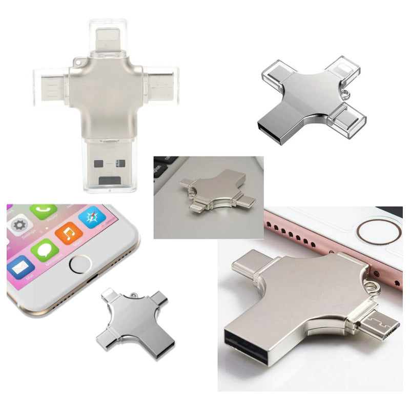 LECTOR TARJETAS MICRO SD 4 EN 1 USB OTG TIPO C LIGHTNING PLATEADO | 4-IN-1 MICRO SD CARD READER USB OTG TYPE C LIGHTNING SILVER
