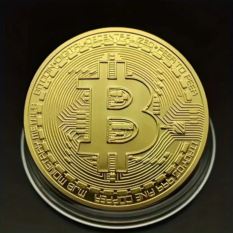 MONEDA BITCOIN COLECCIONABLE DORADA METÁLICA CRIPTO LUJO