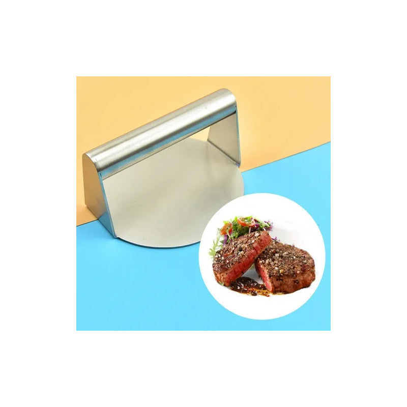 PRENSA CARNE HAMBURGUESA BISTEC ACERO INOXIDABLE ANTIADHEREN PLATEADO | BURGER MEAT PRESS STEAK STAINLESS STEEL NON-STICK SILVER
