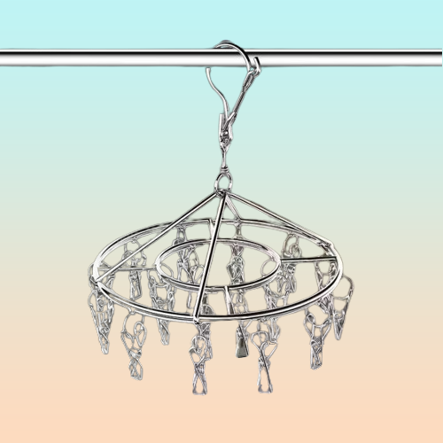 GANCHO ROPA INTERIOR MEDIAS METALICO REDONDO 20 CLIPS FUERTE PLATEADO