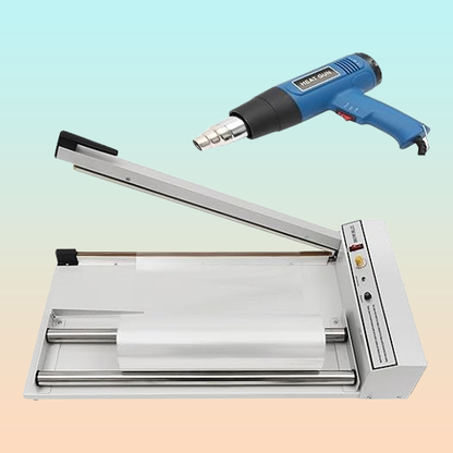 KIT MAQUINA SELLADORA PLÁSTICO + PISTOLA CALOR SET EMPRENDER 110/220V BEIGE