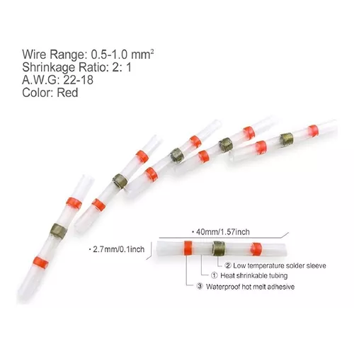 PX7000222 - 10x CONECTOR TERMOENCOGIBLE TERMORETRACTIL 2.7mm x 3.6mm x 40mm - 10x HEAT SHRINK CONNECTOR 2.7mm x 3.6mm x 40mm | GIGAOUTLET GO
