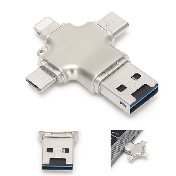 PX7000440 - LECTOR TARJETAS MICRO SD 4 EN 1 USB OTG TIPO C LIGHTNING IPHONE IPAD MAC PC ANDROID - MICRO SD CARD READER 4 IN 1 USB OTG TYPE C LIGHTNING IPHONE IPAD MAC PC ANDROID | GIGAOUTLET GO