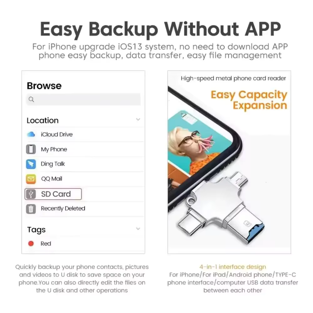 PX7000440 - LECTOR TARJETAS MICRO SD 4 EN 1 USB OTG TIPO C LIGHTNING IPHONE IPAD MAC PC ANDROID - MICRO SD CARD READER 4 IN 1 USB OTG TYPE C LIGHTNING IPHONE IPAD MAC PC ANDROID | GIGAOUTLET GO