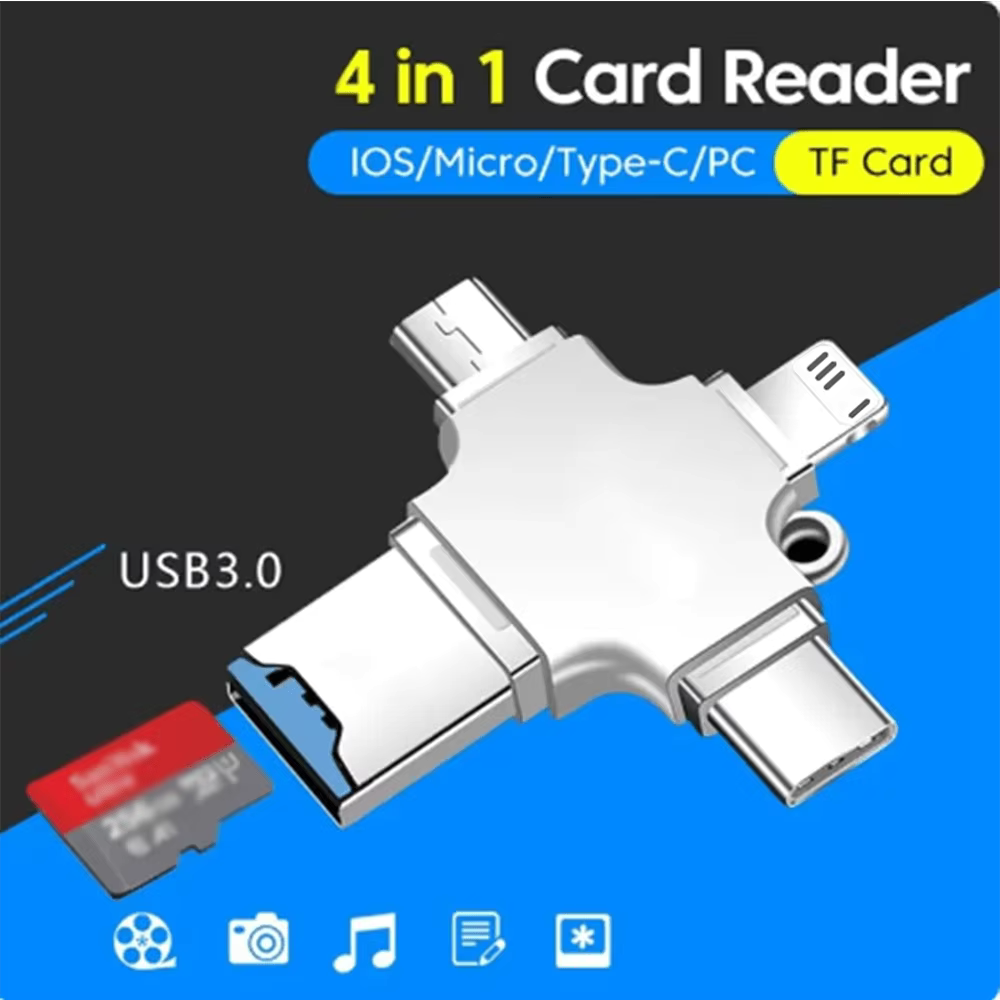 PX7000440 - LECTOR TARJETAS MICRO SD 4 EN 1 USB OTG TIPO C LIGHTNING IPHONE IPAD MAC PC ANDROID - MICRO SD CARD READER 4 IN 1 USB OTG TYPE C LIGHTNING IPHONE IPAD MAC PC ANDROID | GIGAOUTLET GO