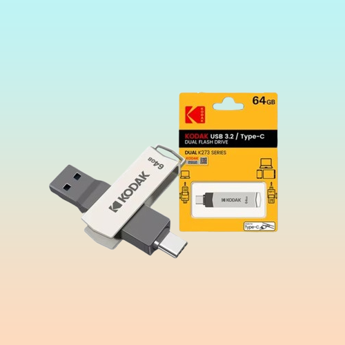 MEMORIA DUAL KODAK 64GB ALTA VELOCIDAD 3.2 OTG TIPO C METAL PLATEADO METALICA