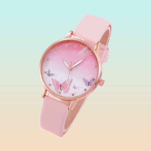 PX7000635 - SET 5 PIEZAS RELOJ COLLAR PULSERA ARETES ANILLO MARIPOSAS ROSA Y PERLAS | -PIECE SET WATCH NECKLACE BRACELET EARRINGS RING PINK BUTTERFLIES & PEARLS