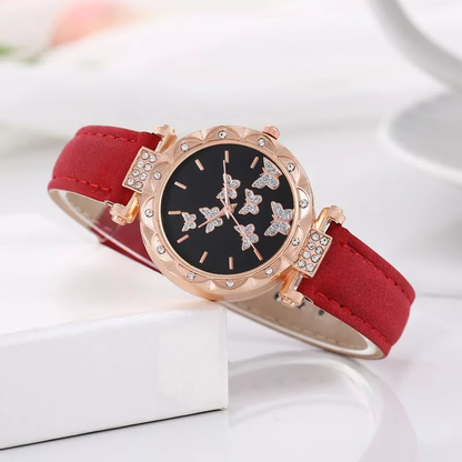 PX7000637 - SET 5 PIEZAS RELOJ COLLAR PULSERA ARETES ANILLO MARIPOSAS ROSADO Y NEGRO - SET 5 PIECES WATCH NECKLACE BRACELET EARRINGS RING BUTTERFLIES PINK & BLACK | GIGAOUTLET GO