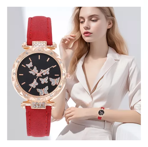 PX7000637 - SET 5 PIEZAS RELOJ COLLAR PULSERA ARETES ANILLO MARIPOSAS ROSADO Y NEGRO - SET 5 PIECES WATCH NECKLACE BRACELET EARRINGS RING BUTTERFLIES PINK & BLACK | GIGAOUTLET GO