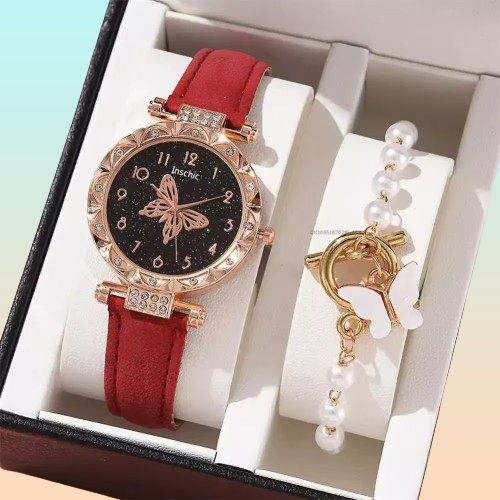 PX7000638 - SET 2 PIEZAS RELOJ PULSERA MARIPOSAS ROSADO Y BLANCO - SET 2 PIECES WATCH BRACELET BUTTERFLIES PINK & WHITE | GIGAOUTLET GO