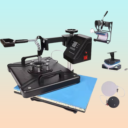 KIT MÁQUINA SUBLIMACIÓN TERMOFIJADORA PRENSA CALOR ESTAMPAR AZUL ACERO 110V