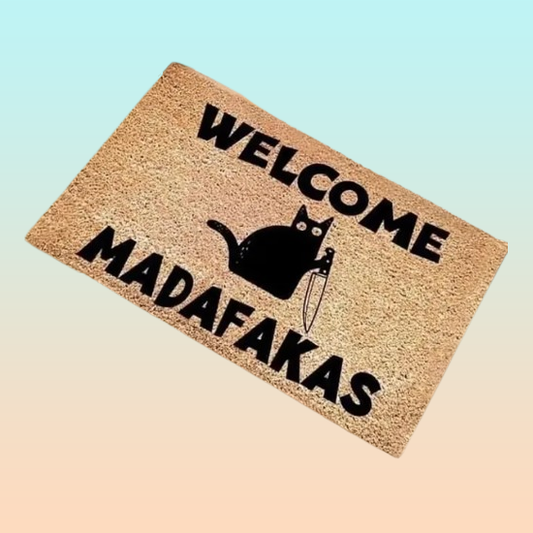 TAPETE HOGAR COCINA ENTRADA CASA GATO WELCOME 40X60 60 CM 40 CM GATO WELCOME MADAFAKAS MARRÓN CLARO